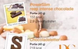 Chocoladeletter in vergelijking met PowerSlim chocolade reep